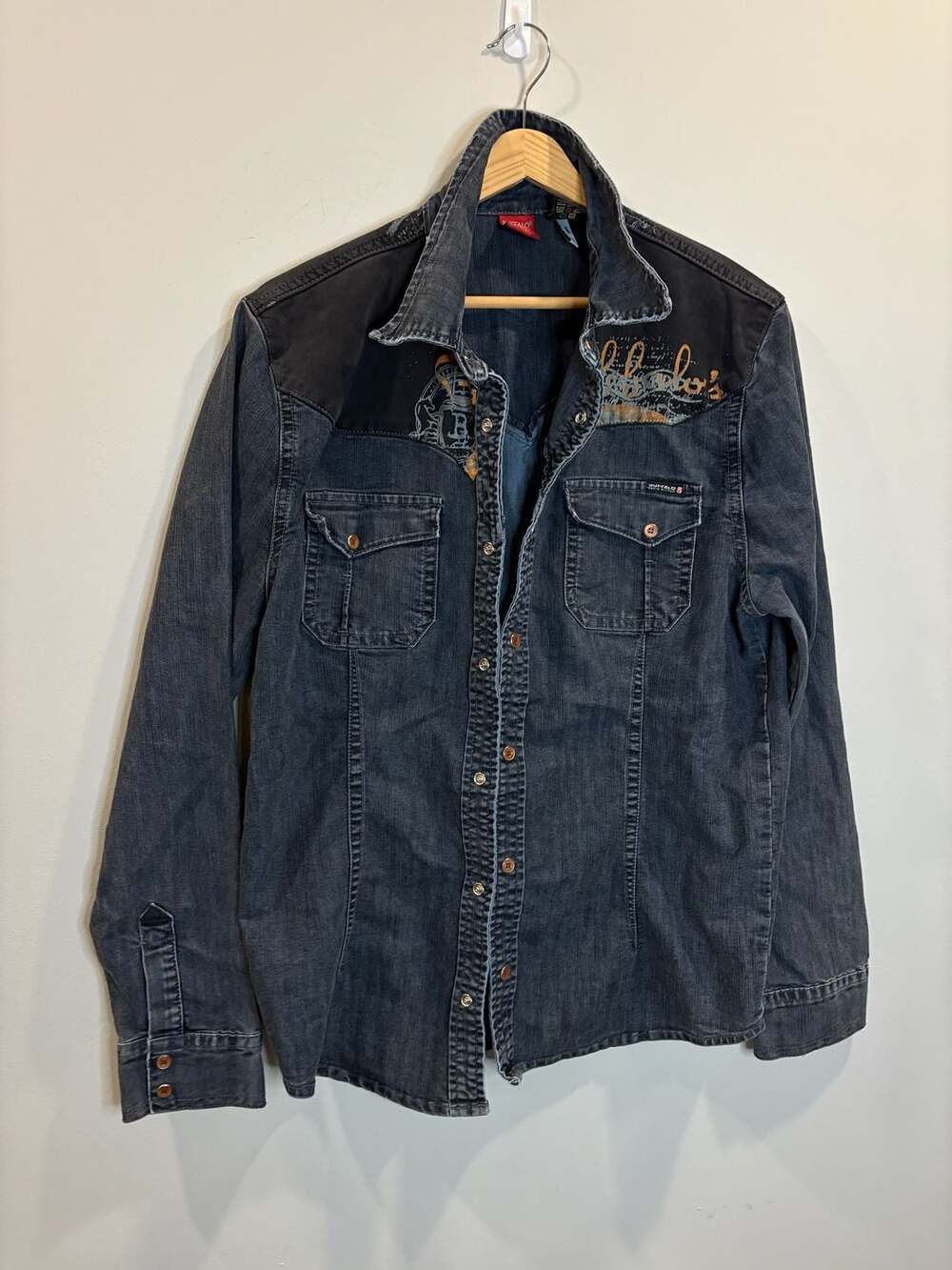 Buffalo David Bitton Indelible Ink Denim Western Button Up Shirt Men's Medium